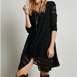 We the Free People Sheer Mesh Black Long Sleeve Top Tunic Dress whimsigoth Small